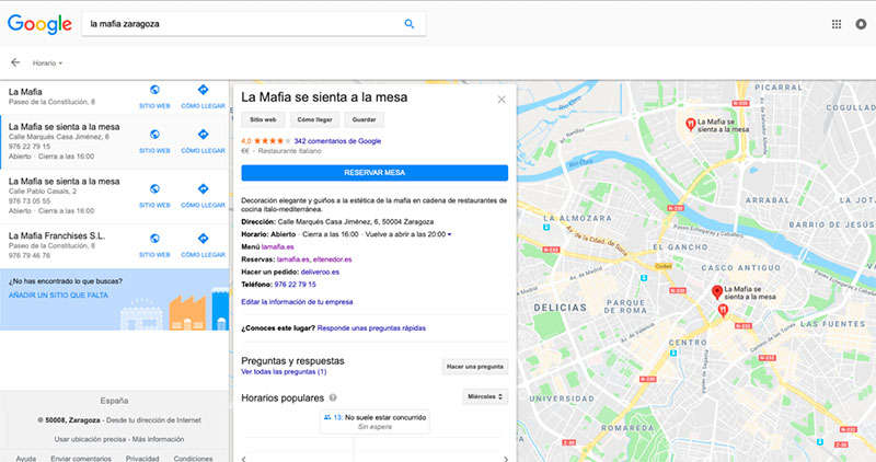 franquicia La Mafia se sienta a la mesa Google My Business
